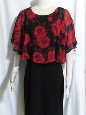 NWT Womens Ladies CONNECTED APPAREL Black & Red Stretchy Dolman Sleeve Dress 6